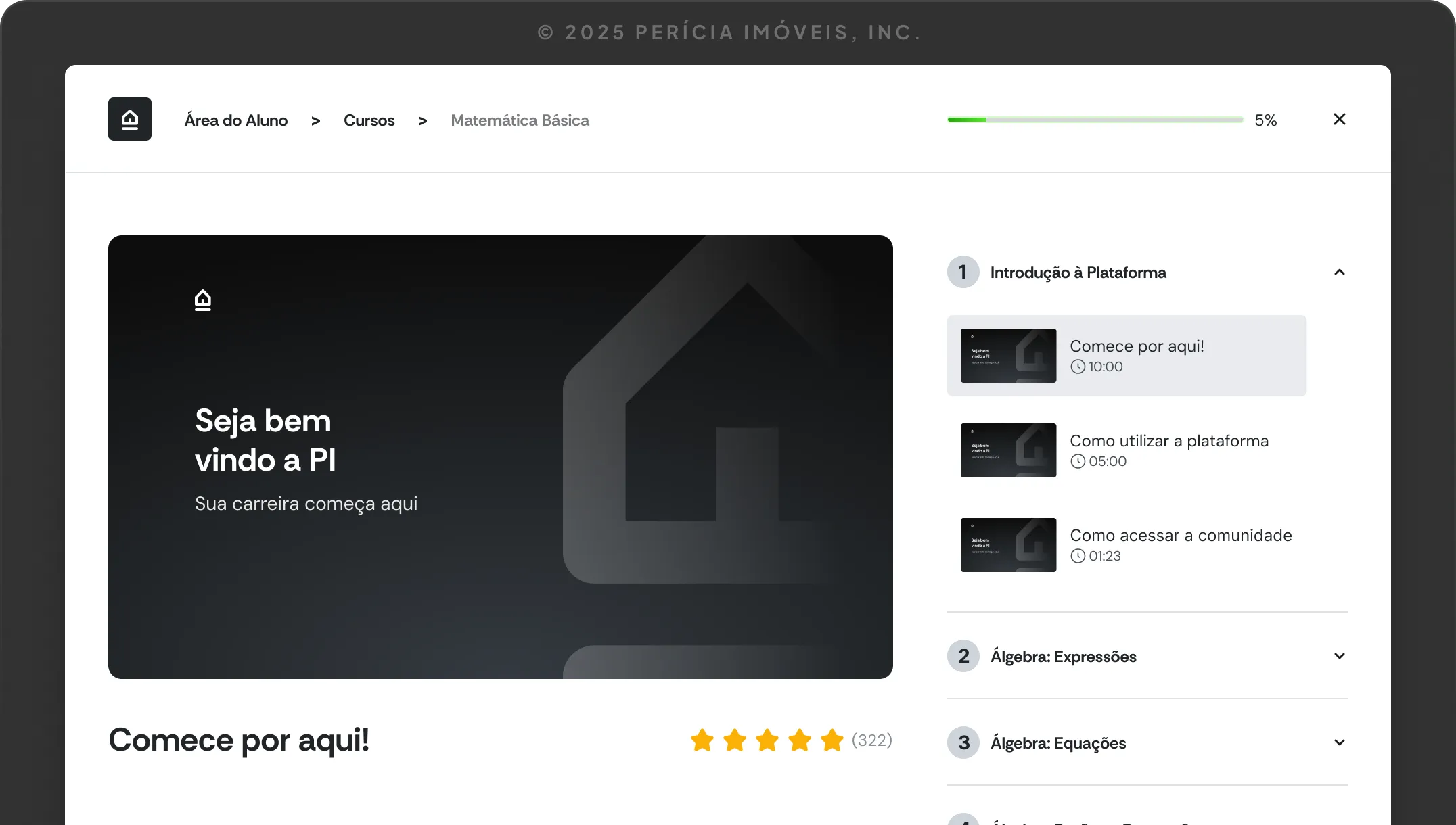 tela de apresentação da plataforma de cursos